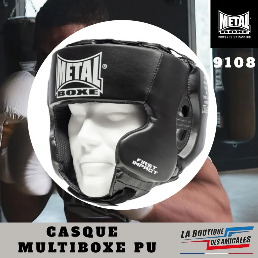 Casque multiboxe PU noir Metal Boxe avec protection intégrale pour boxe anglaise, MMA et sparring