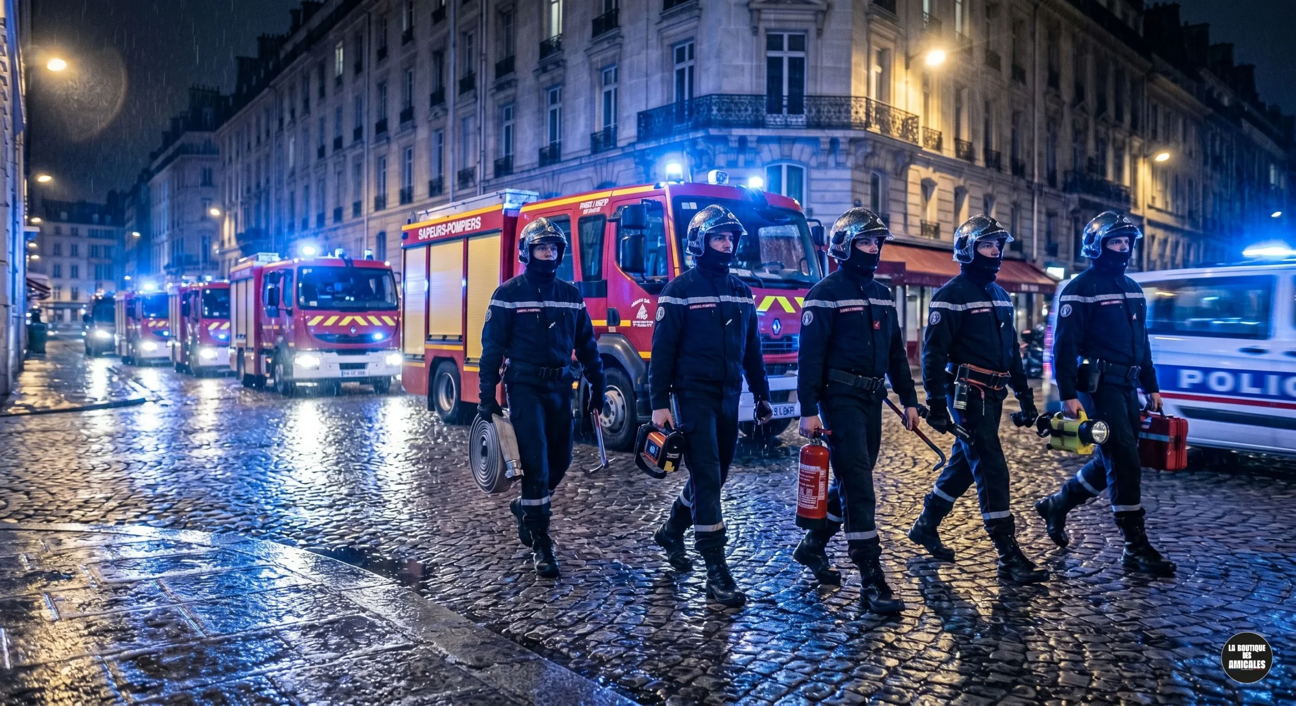 Sapeur-pompier en intervention de nuit