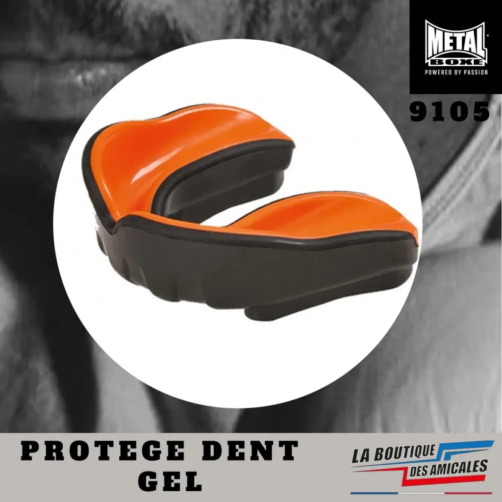 Protège dents gel orange et noir Metal Boxe pour boxe, MMA et sports de combat avec absorption des chocs