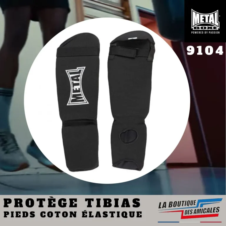Protège tibias pieds coton élastique noir Metal Boxe avec mousse EVA pour entraînement MMA et sports de combat