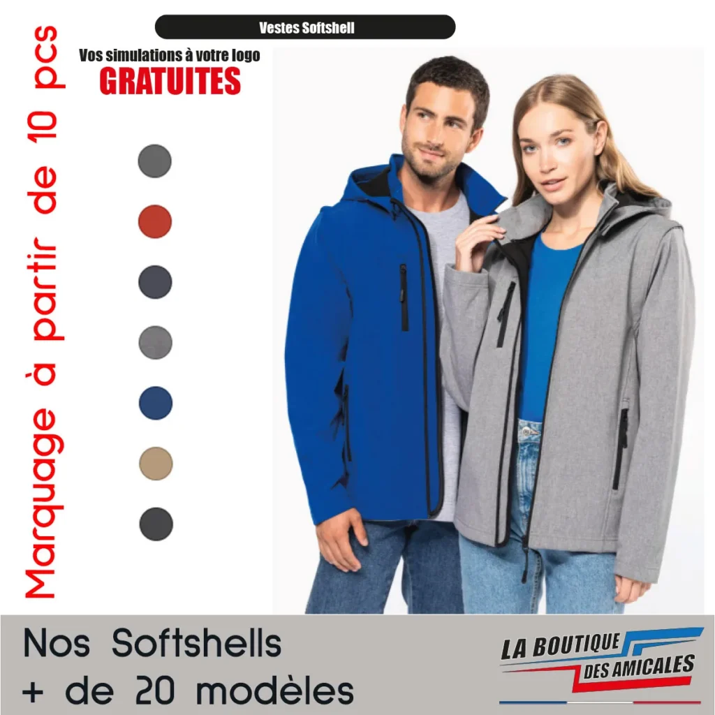 Veste Softshell 3 couches à capuche – Homme & Femme