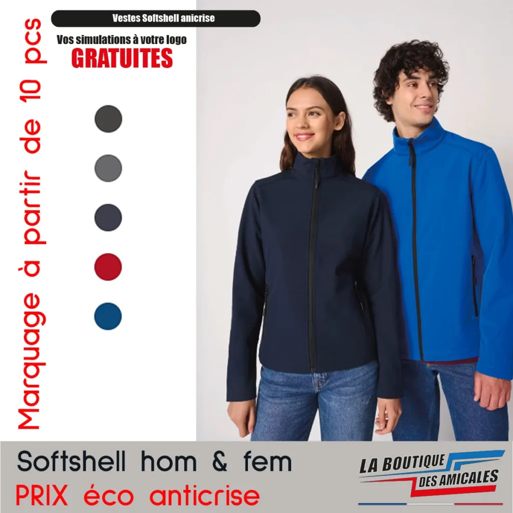 Veste Softshell 2 Couches Homme & Femme – Prix Éco Anticrise