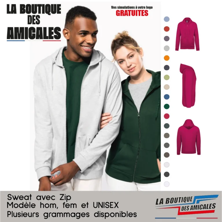Sweat-shirt Zippé à Capuche Homme & Femme – Polyvalence et Esprit d'Équipe